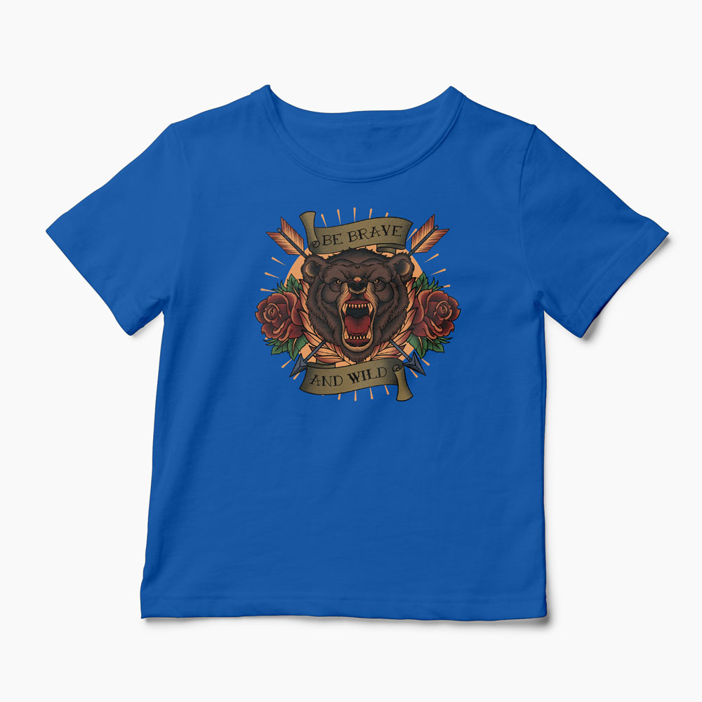 Tricou Urs Be Brave and Wild - Copii-Albastru Regal